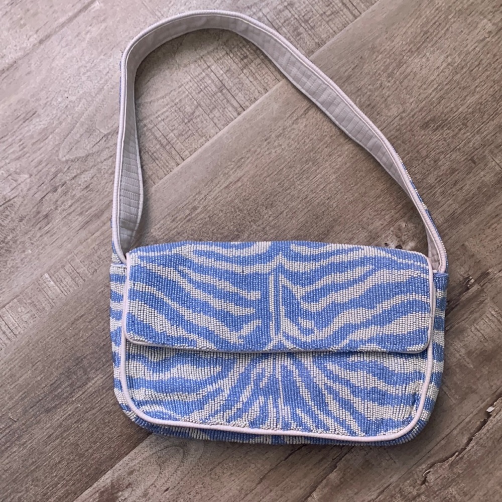 STAUD Tommy Beaded Zebra Pattern Shoulder Bag